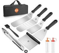 Set de spatules en acier inoxydable 9 pièces Set de couverts plats Accessoires professionnels pour BBQ avec bouteilles Turer Pinceau et sac de transport pour grillades en plein air