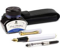 Set de stylos à plume Diplomat Traveller Snowwhite Gold avec étui en cuir, encre d'écriture et convertisseur, calibre M