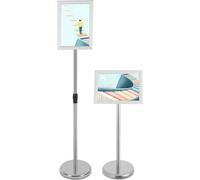 Set de supports d'affiches A4 - Support de panneaux au sol - Set de 8 - Hauteur réglable 80-130 cm - Cadre A4 - Socle Ø25 cm - Acier inoxydable - Argenté