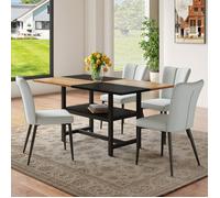 Set de table à manger rectangulaire de 160 cm avec compartiment multifonctionnel, équipé de 4 chaises à manger modernes gris clair