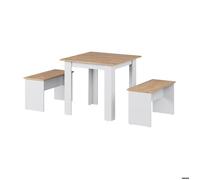 Set de table à manger Sentio, 80x80cm avec 2 bancs, Chêne de force doré/Blanc, Vicco 53278