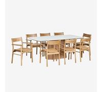 Set de table avec plateau en céramique 200x100 cm Aura et 8 chaises de salle à manger avec accoudoirs en chêne Mireita Céramique