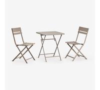 Set De Table Carrée 60x60 Cm Pliable Et 2 Chaises De Jardin En Acier Tamarit Moka Brown