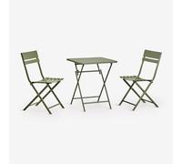 Set De Table Carrée 60x60 Cm Pliable Et 2 Chaises De Jardin En Acier Tamarit Vert Olive Intense