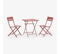 Set de table carrée 60x60 cm pliable et 2 chaises de salle à manger en acier Tamarit Terracota Marron