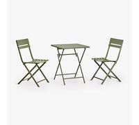 Set de table carrée 60x60 cm pliable et 2 chaises de salle à manger en acier Tamarit Vert Olive Intense