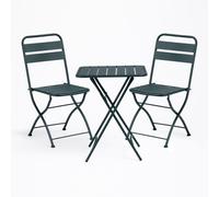 Set de table carrée 60x60 cm pliable et 2 chaises pliantes en acier Janti Vert Jungle
