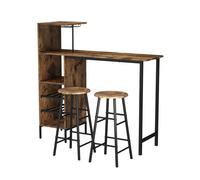 Vicco Set de Table de Bar Fyrk, Noir/chêne Rustique, 121.5x40cm | avec 2 tabourets, convient comme coin repas avec surfaces de rangement pour le stockage