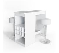 Vicco Set de Table de Bar Ross, Blanc, 115x50cm | avec 2 tabourets de bar, convient comme table à manger ou table haute avec étagères ouvertes