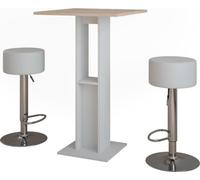 Set de table de bar Vicco Repose Blanc/Sonoma 65x65cm avec 2 tabourets de bar, Model 55733