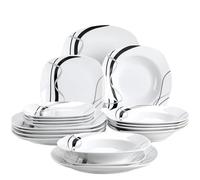 Set de table de cuisine, en porcelaine-céramique, avec design de lignes noires, 18 PIECES