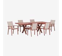 Set De Table De Jardin Rectangulaire Extensible 180-240x90 Cm Et 6 Chaises De Jardin Empilables Avec Accoudoirs En Aluminium Kar Tapioca Beige - Terracota