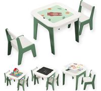 Set de table de jeu multifonctionnel pour enfants 4 en 1 avec chaises - Compatible avec les briques, Vert/Blanc