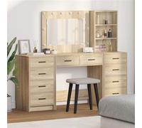 Set de table de maquillage 3 pièces avec LED en bois d ingénierie chêne Sonoma Sonoma G