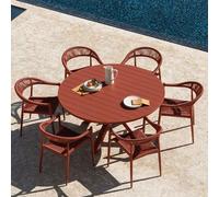 Set De Table Extensible 145-200x145 Cm Barces Et 6 Chaises De Jardin Empilables Avec Accoudoirs En Aluminium Amatria Terracota Multicolore