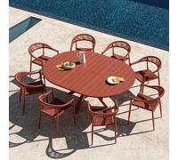 Set De Table Extensible 145-200x145 Cm Barces Et 8 Chaises De Jardin Empilables Avec Accoudoirs En Aluminium Amatria Terracota Multicolore