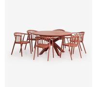 Set De Table Extensible 145-200x145 Cm En Aluminium Barces Et 6 Chaises De Jardin Empilables Avec Accoudoirs Ivor Terracota Multicolore