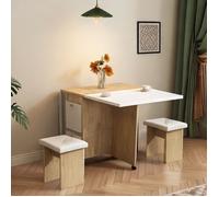 Set de table extensible et pliable 4 chaises, panneaux de particules blanc et chêne, 120x80x75 cm