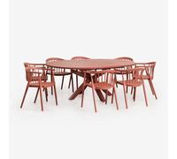 Set De Table Extensible Ronde 145-200x145 Cm En Aluminium Barces Et 10 Chaises De Jardin Empilables Avec Accoudoirs Ivor Terracota Multicolore