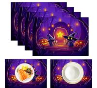 Set De Table Lanterne De Sorcier Étoile Citrouille,Lavable Résiste À La Chaleur Rectangulaire Sets De Table pour Restaurant, 45 X 30 Cm Lot De 4 (Violet Foncé)