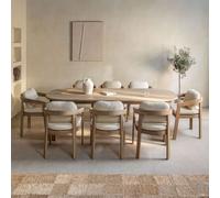 Set de table ovale 240x100 cm en bois d'acacia et 8 chaises de salle à manger en bois d'acacia Uleno Acacia Marron Clair