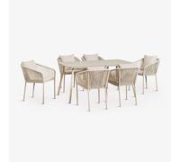 Set de table rectangulaire 160x90 cm et 6 chaises de salle à manger en corde tressée Arhiza Classic Tapioca Beige