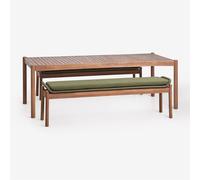Set de table rectangulaire 180x90 cm et 2 bancs de salle à manger en bois d'acacia et corde tressée Karvia Brun Acacia