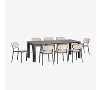 Set De Table Rectangulaire 220x100 Cm Arnadine Et 8 Chaises De Jardin Empilables En Polypropylène Omara Gris Graphite Gris