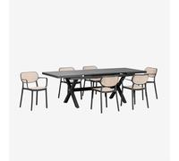Set De Table Rectangulaire Extensible 180-240x90 Cm En Aluminium Karena Et 6 Chaises De Jardin Empilables En Polypropylène Omara Gris Graphite Gris