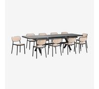 Set De Table Rectangulaire Extensible 240-300x100 Cm En Aluminium Karena Et 10 Chaises De Jardin Empilables En Polypropylène Oma Gris Graphite Gris