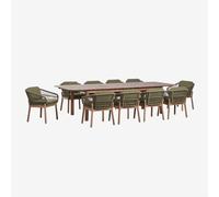 Set de table rectangulaire extensible Duala 250-310x105 cm et 10 chaises de salle à manger en bois d'acacia et corde tressée Kar Brun Acacia
