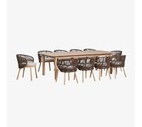 Set de table rectangulaire extensible Duala 250-310x105 cm et 10 chaises de salle à manger en bois d'acacia et corde tressée Cap Marron Chocolat