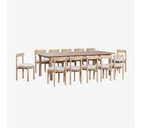 Set de table rectangulaire extensible Duala 250-310x105 cm et 12 chaises de salle à manger en bois d'acacia Nualis Acacia Marron Clair