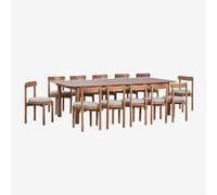 Set de table rectangulaire extensible Duala 250-310x105 cm et 12 chaises de salle à manger en bois d'acacia Nualis Brun Acacia