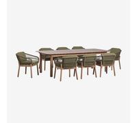 Set De Table Rectangulaire Extensible Duala 250-310x105 Cm Et 8 Chaises De Jardin En Bois D'acacia Et Corde Tressée Karvia Brun Acacia