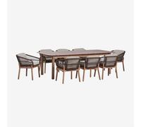 Set de table rectangulaire extensible Duala 250-310x105 cm et 8 chaises de salle à manger en bois d'acacia et corde tressée Karv Brun Acacia