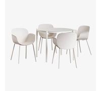 Set de table ronde Ø110 cm en aluminium Elton et 4 chaises de salle à manger en polypropylène et acier Lynette Blanc de Pierre