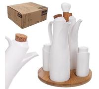 Set de table Salière et poivrière | Bouteilles en porcelaine blanche pour huile et vinaigre