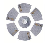 Set De Table Set De Table Gris en Forme D'éventail, 7 Pièces | Table à manger décoration de banquet style moderne(6PC31X46 1PC38x38CM-01)