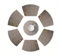 Set De Table Set De Table Gris en Forme D'éventail, 7 Pièces | Table à manger décoration de banquet style moderne(6PC31X46 1PC38x38CM)