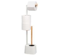 Set de Toilette bremermann 3 en 1 avec Porte-Rouleau, Brosse de Toilette et Porte-Rouleau de Rechange | Acier Inoxydable, avec 2 têtes de Brosse de Rechange (Blanc, Bambou)