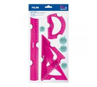 Set De Traçage - Règle - Equerres - Rapporteur - Rose - Plastique - Milan