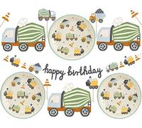 Set de vaisselle décoratif pour chantier de construction,Vaisselle de fête d'anniversaire d'enfant garçon,Vaisselle en carton,Guirlande Happy Birthday Caketopper,Assiettes,Serviettes,Chanti