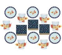 Set de vaisselle en carton avec motif avion, pour anniversaire d'enfant, garçons, filles, motif avion, ciel étoilé, vaisselle en carton, 36 pièces, pour 12 personnes