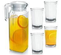 Set De Vaisselle - Excellent Houseware - Dzbanek Et Szklanki - 1,1l - Verre Transparent - Couvercle Blanc