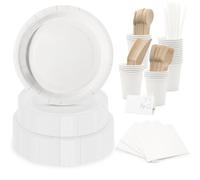 Set de vaisselle festif, comprenant des assiettes, des gobelets, des serviettes et des pailles en papier compostable, set de pique-nique jetable (pour 25 personnes)