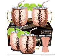 Set de verres « Moscow Mule », 4 pièces, verres martelés en cuivre avec doseur pour boissons fraîches, pour un usage à la maison, dans les bars, lors de fêtes, ou comme cadeau