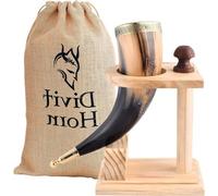 Set de verres Viking authentique avec support en bois - chopes médiévales - ornements en laiton - coffret cadeau en jute - contenance de 47 cl