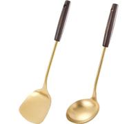 Set de wok en acier inoxydable 35 cm avec cuillère dorée