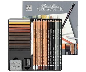 Set d'esquisse Cretacolor 27 pièces, gomme et taille-crayon inclus, équipement de base idéal, tracé doux et saturé, dans un étui métallique robuste